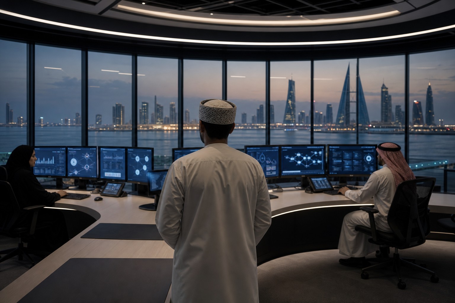 Bahraini public-sector operations room monitoring a digital service platform